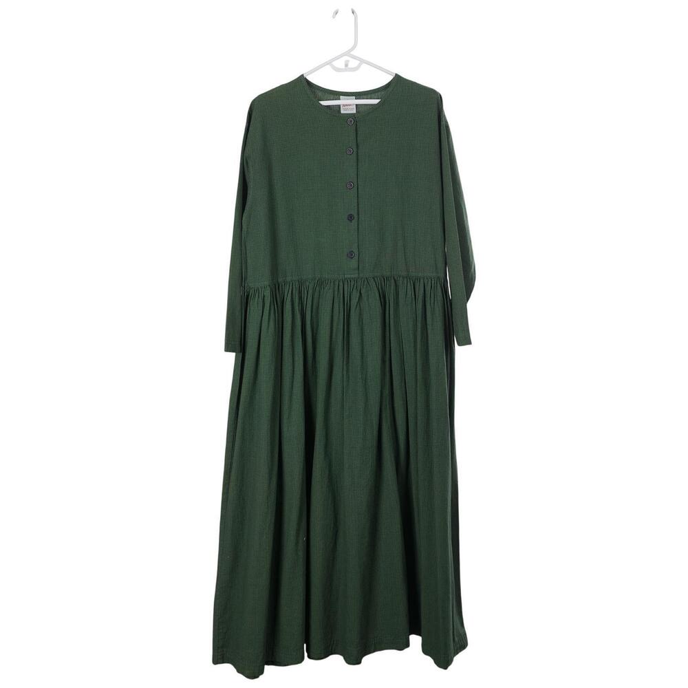 Hanna Andersson Maxi Dress Women S Green Check Cotton Long Sleeve Modest Casual